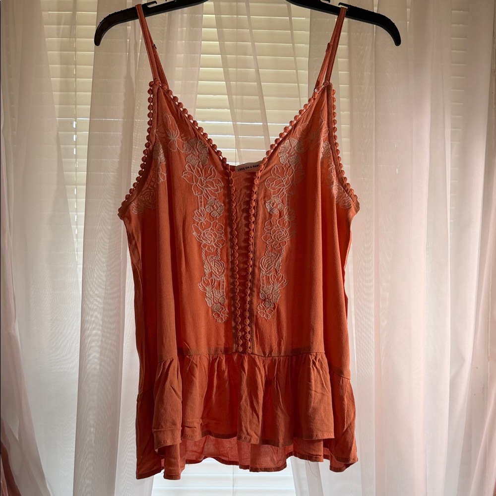 love on a hanger Orange Embroidered Ruffle Cami